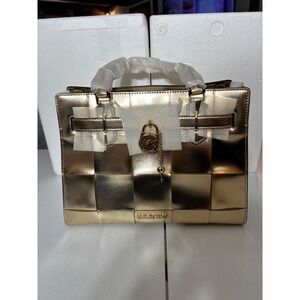 Michael Kors‎ Gold Woven Leather Top Handle Satchel Bag with Matching wallet NEW